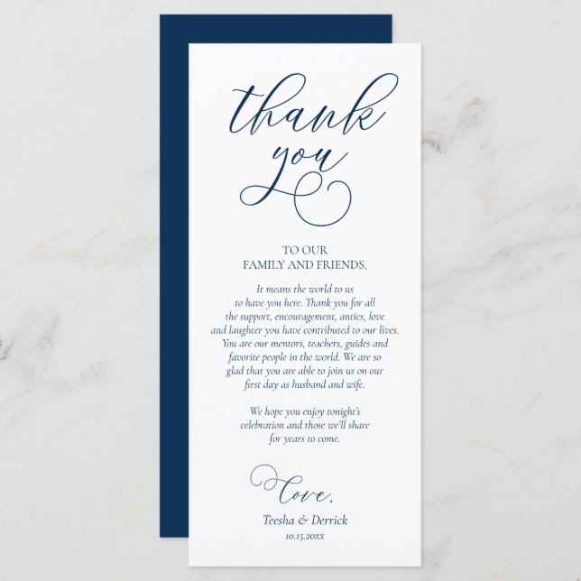 Modern Dinner Place Setting Thank You, Navy Card (Front/Back)