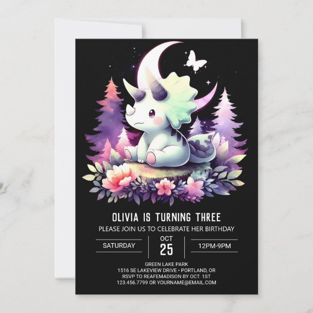 Modern Dino Triceratops Birthday Invitation (Front)