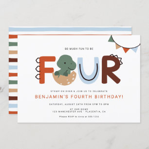 Modern Dinosaur 4th Birthday Party  Invitation