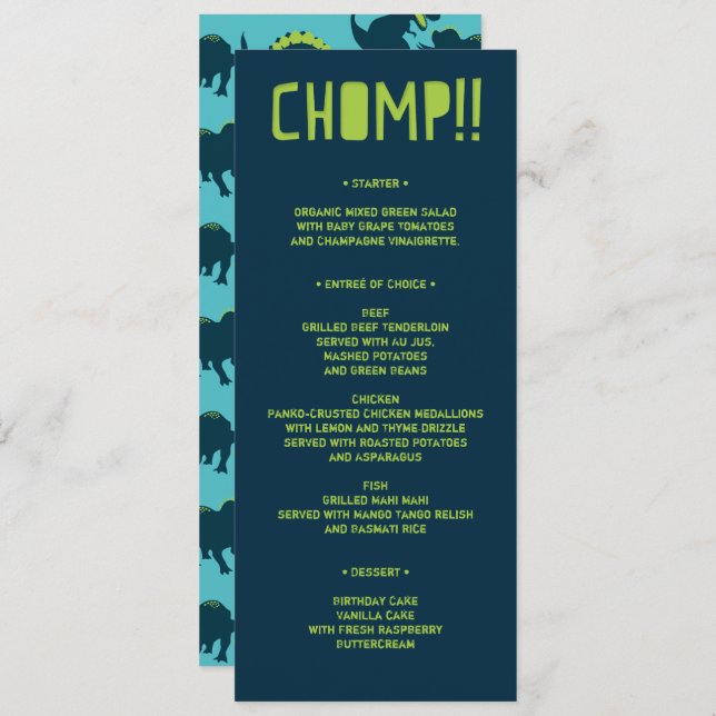 Modern Dinosaur Birthday Party Menu Invitation (Front/Back)