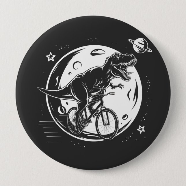 Modern Dinosaur on a Bike In Sky With Moon Funny   10 Cm Round Badge (Front)