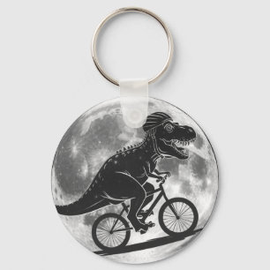 Modern Dinosaur T-Rex on a Bike In Sky With Moon Key Ring
