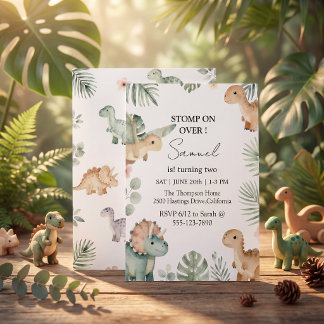 Modern dinosaur trex boy birthday party Invitation