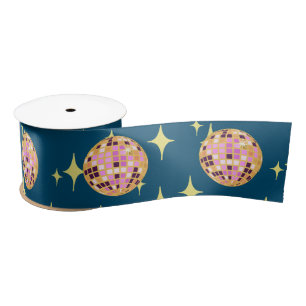 Modern Disco Ball Blue Satin Ribbon