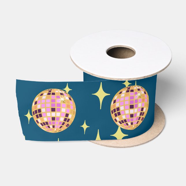 Modern Disco Ball Blue Satin Ribbon (Spool)
