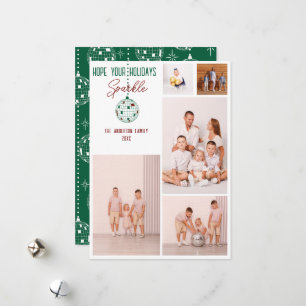 Modern Disco Ball Family Photo Collage Holiday Card