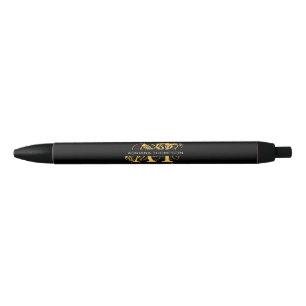 Modern Distressed Black & Gold Monogrammed Ink Pen