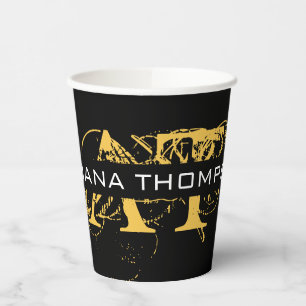 Modern Distressed Black & Gold Monogrammed Paper Cups