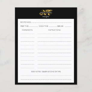 Modern Distressed Black & Gold Monogrammed Recipe