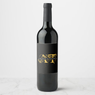 Modern Distressed Black & Gold Monogrammed Wine Label