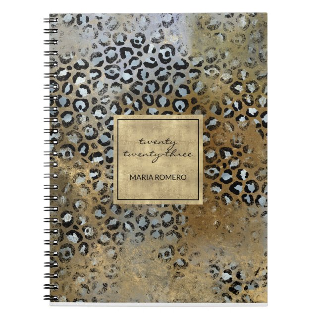 Modern Distressed Gold Leopard Print Notebook (Front)