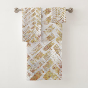 Modern Distressed Gold Pattern - Herringbone Bath Towel Set