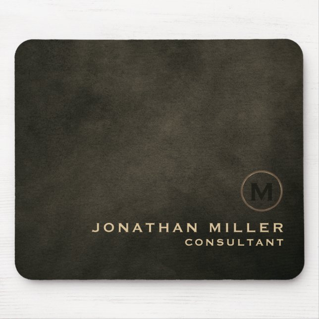 Modern Distressed Leather Gold Monogram Mouse Pad (Front)