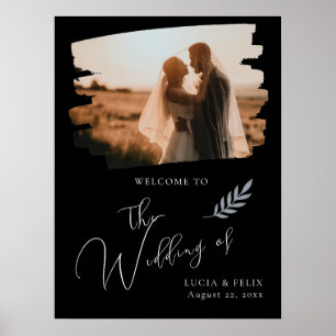 Modern Distressed Photo Black Wedding Welcome Poster