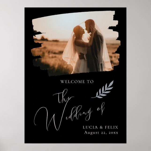 Modern Distressed Photo Black Wedding Welcome Poster (Front)