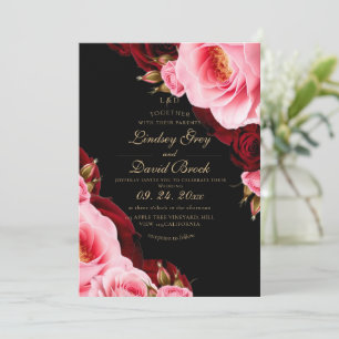 Modern Divine Elegant Rose Blushing Red Wedding Invitation