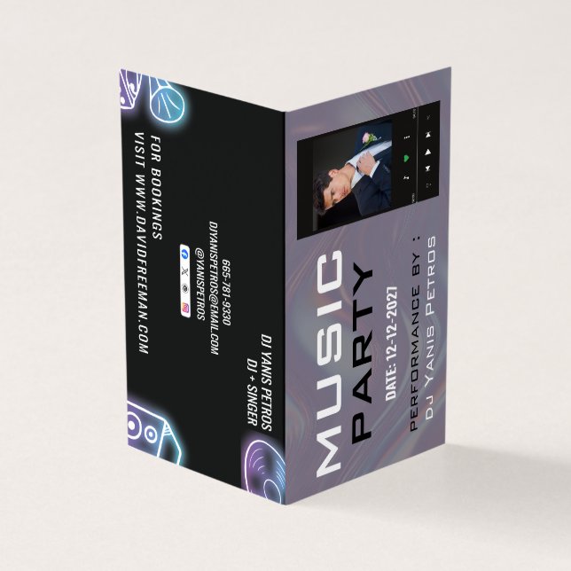 Modern DJ Music Turntable Folded Business  Card (Outside)