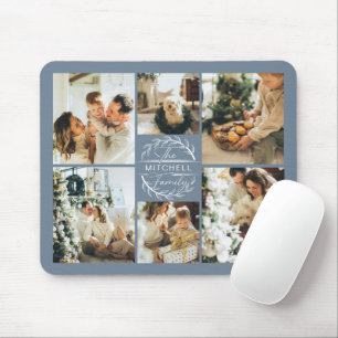 Modern Dlue Photo Collage Personalised Monogram Mouse Pad
