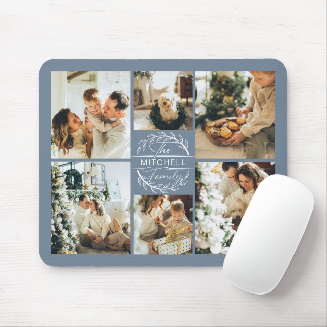Modern Dlue Photo Collage Personalised Monogram Mouse Pad (With Mouse)