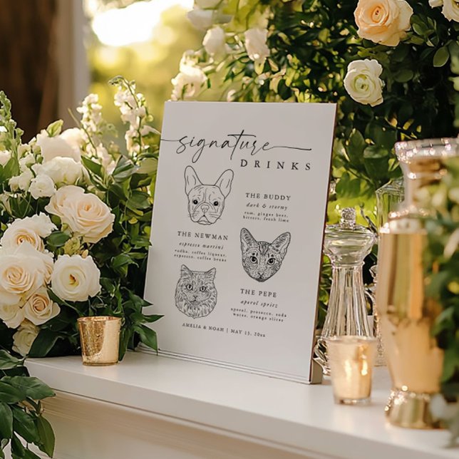 Modern Dog and Cat Signature Drinks Bar Sign (Creator Uploaded)