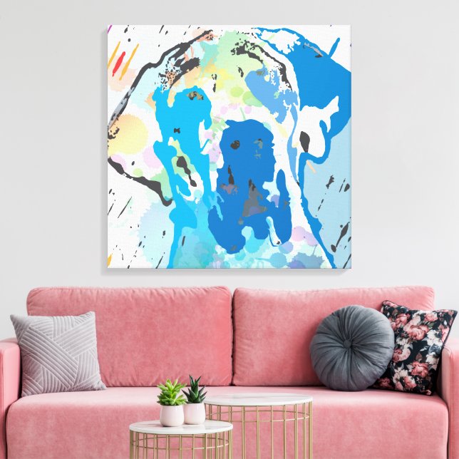 Modern Dog Art Canvas | Great Dane Linocut Print (Insitu(LivingRoom))