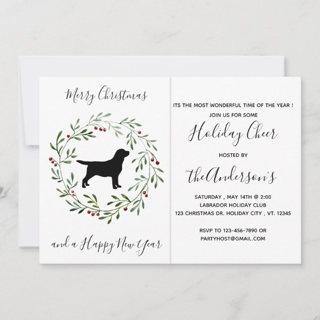 Modern Dog Black Labrador Merry Christmas Party Invitation (Front)