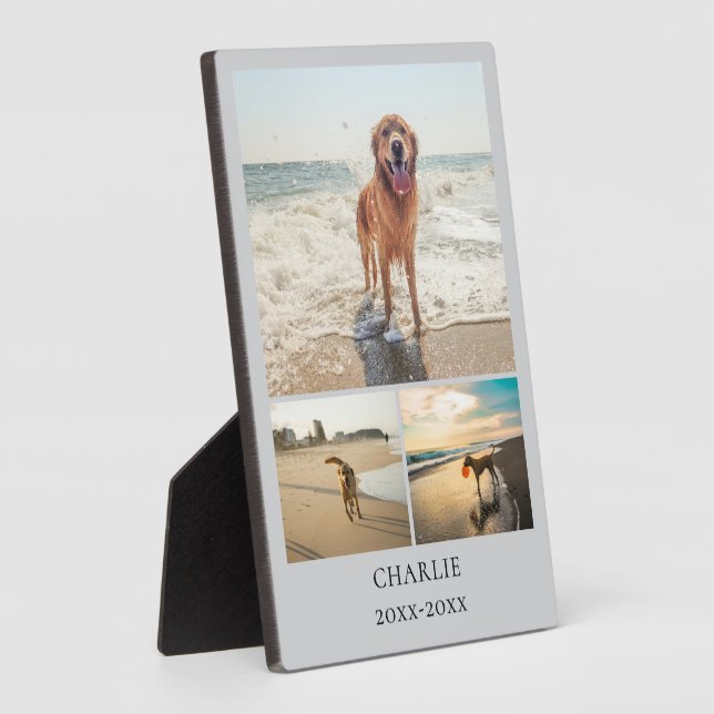 Modern Dog Grey Personalised Pet Collage Photo Plaque (Side)