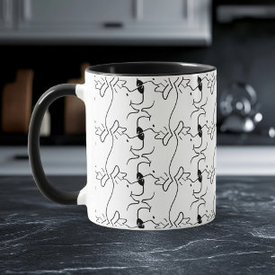 Modern Dog Head Line Drawing Black White Pattern Mug