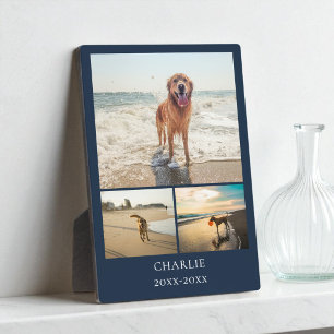 Modern Dog Keepsake Blue Custom Pet Collage Photo Plaque