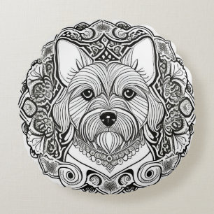 Modern Dog Line Drawing Minimalist Pet Art Round Cushion