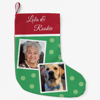 Modern Dog Lover 2 Photos Christmas Name Red Green Small Christmas Stocking