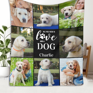 Modern Dog Lover Pet Personalised 8 Photo Collage Fleece Blanket