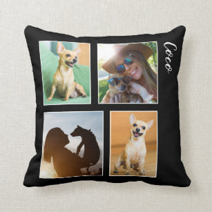 Modern Dog Lover Photo Collage Monogram   Cushion