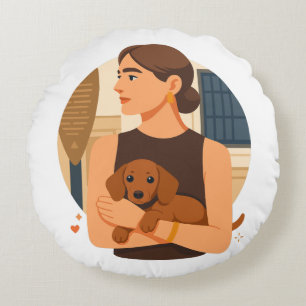Modern Dog Mom Aesthetic With Cute Puppy Round Cushion
