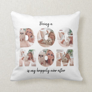 Modern Dog Mom Photo Collage Quote Cushion