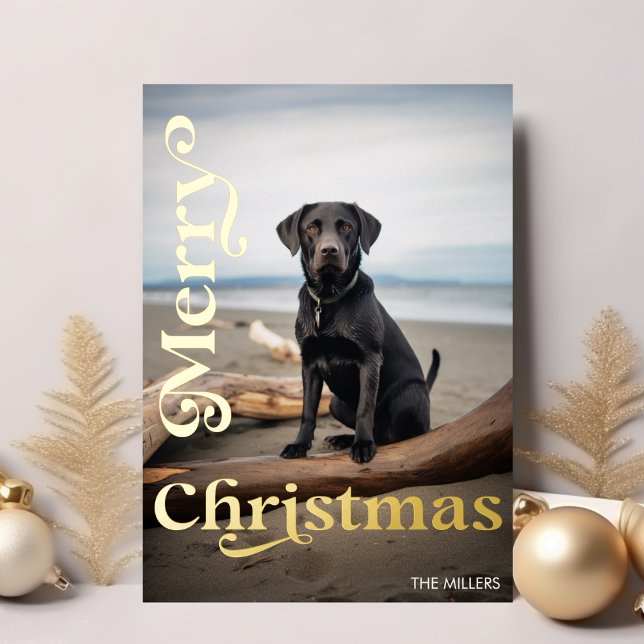 Modern Dog Pet Merry Christmas Minimalist Photo (Modern Dog Pet Merry Christmas Minimalist Photo Foil Holiday Card)
