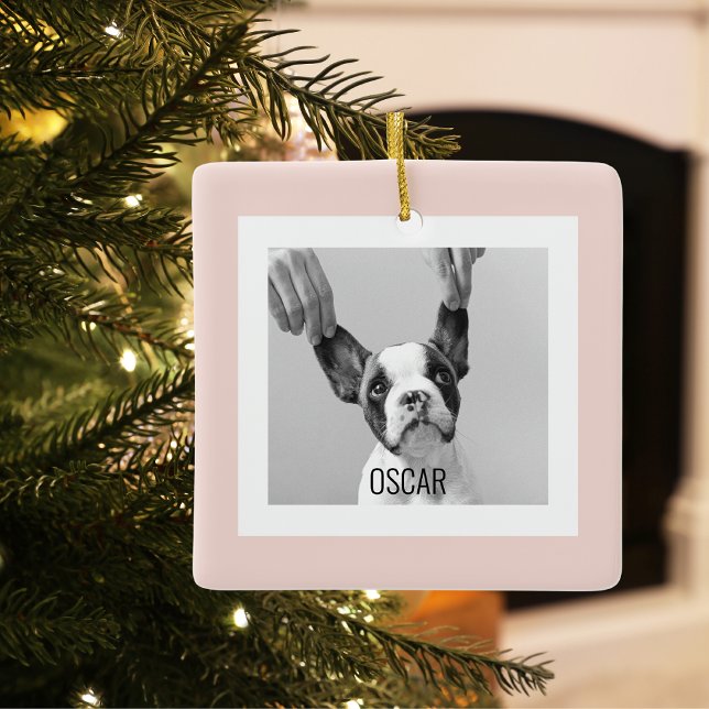 Modern Dog Photo Pink Simple Lovely Gift   Ceramic Ornament (Creator Uploaded)