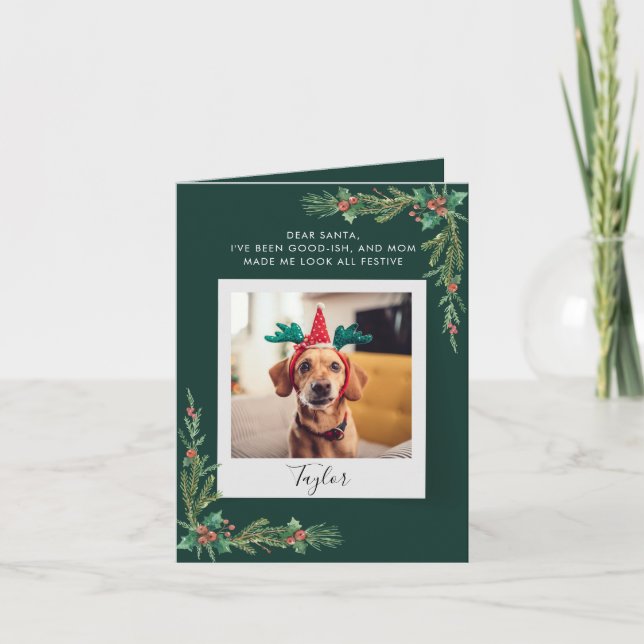 Modern Dog Photo Script Funny Dog Christmas Holiday Card (Front)