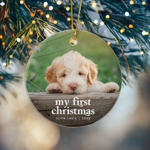 Modern Dog’s First Christmas Photo Ceramic Tree Decoration