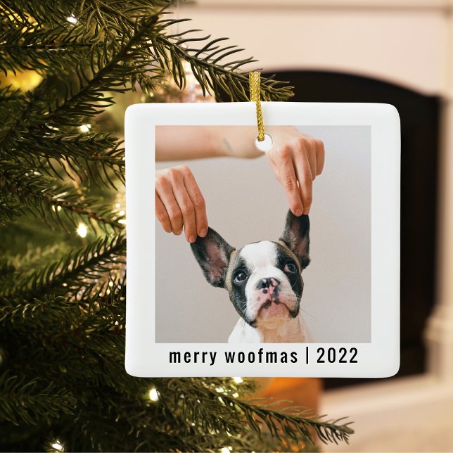 Modern Dog Two Photos | Merry Woofmas Ceramic Ornament (Creator Uploaded)