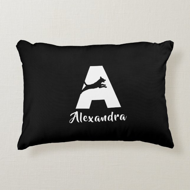 Modern Dog Typography Monogram Initial A Name Decorative Cushion (Front)
