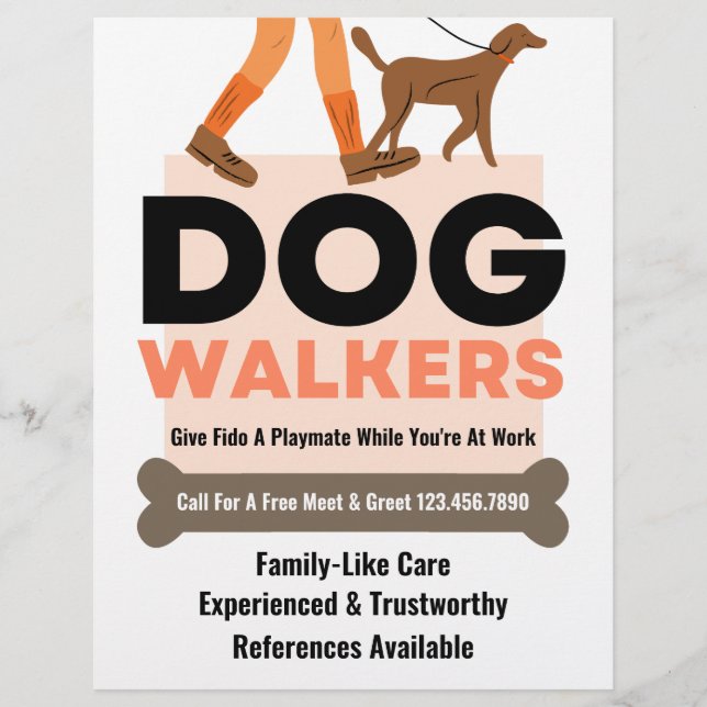 Modern Dog Walker Bone Pet Sitter Flyer (Front)