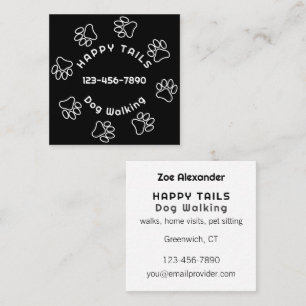 Modern Dog Walker Paw Print Circle Black Square Business Card