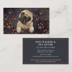 Modern Dog Walker Pet Sitter Watercolor Black grey Business Card