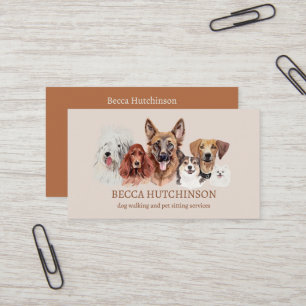 Modern Dog Walker Pet Sitter Watercolor Business Card