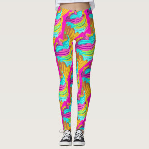 Modern Doll Girly Hot Pink Neon Ice Cream Pattern  Leggings