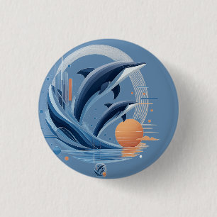 Modern Dolphin Wave – Futuristic Ocean Art   Colou 3 Cm Round Badge
