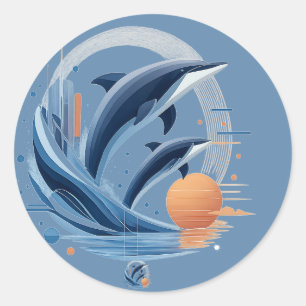 Modern Dolphin Wave – Futuristic Ocean Art   Colou Classic Round Sticker