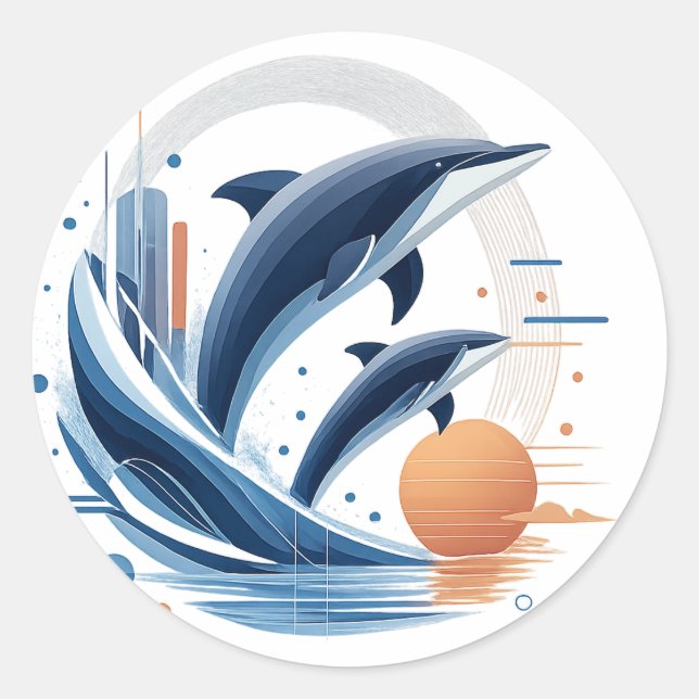 Modern Dolphin Wave – Futuristic Ocean Art | Colou Classic Round Sticker (Front)