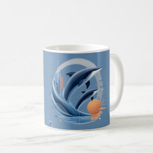 Modern Dolphin Wave – Futuristic Ocean Art Colou Coffee Mug